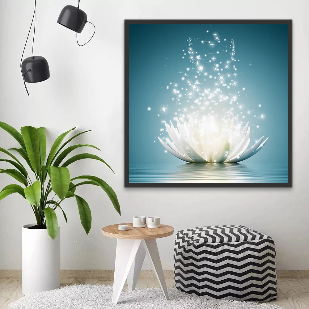 Lotus Blanc et Lucioles Peinture par Numéros