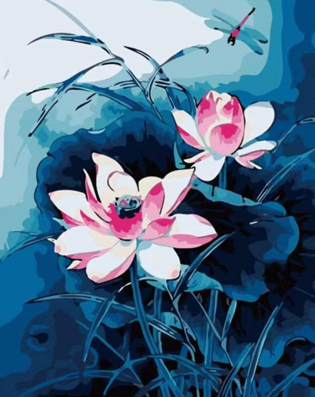 Lotus et Libellule Peinture par Numéros