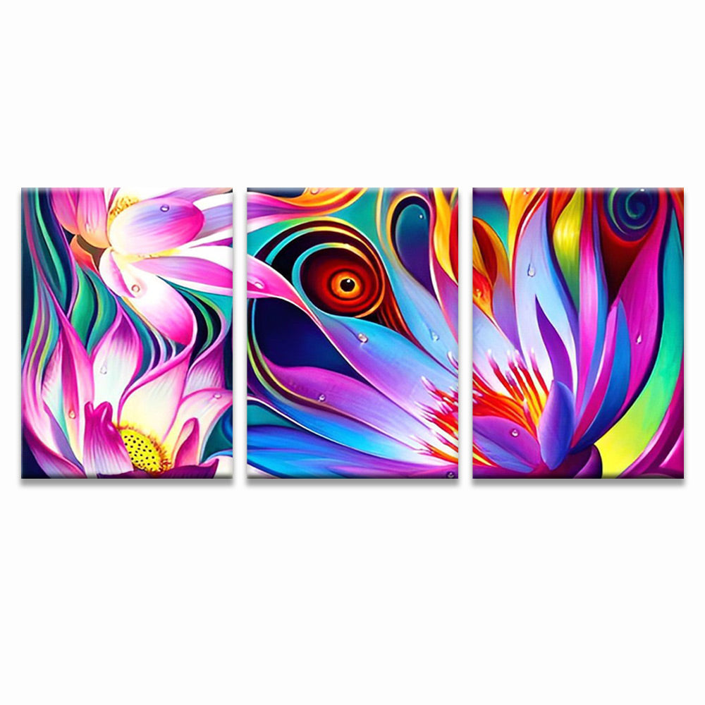 Lotus Etrange d'Art Abstrait 3 Partie Peinture par Numéros