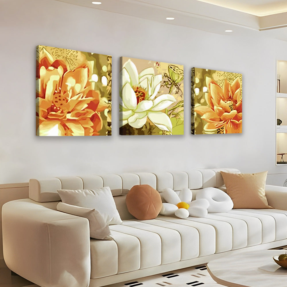 Lotus Oranges et Blancs 3 Partie Lotus Peinture par Numéros