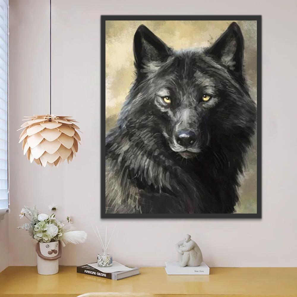 Loup Blanc aux Yeux Jaunes Peinture par Numéros