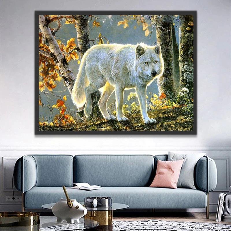 Loup Blanc dans la Forêt Peinture par Numéros