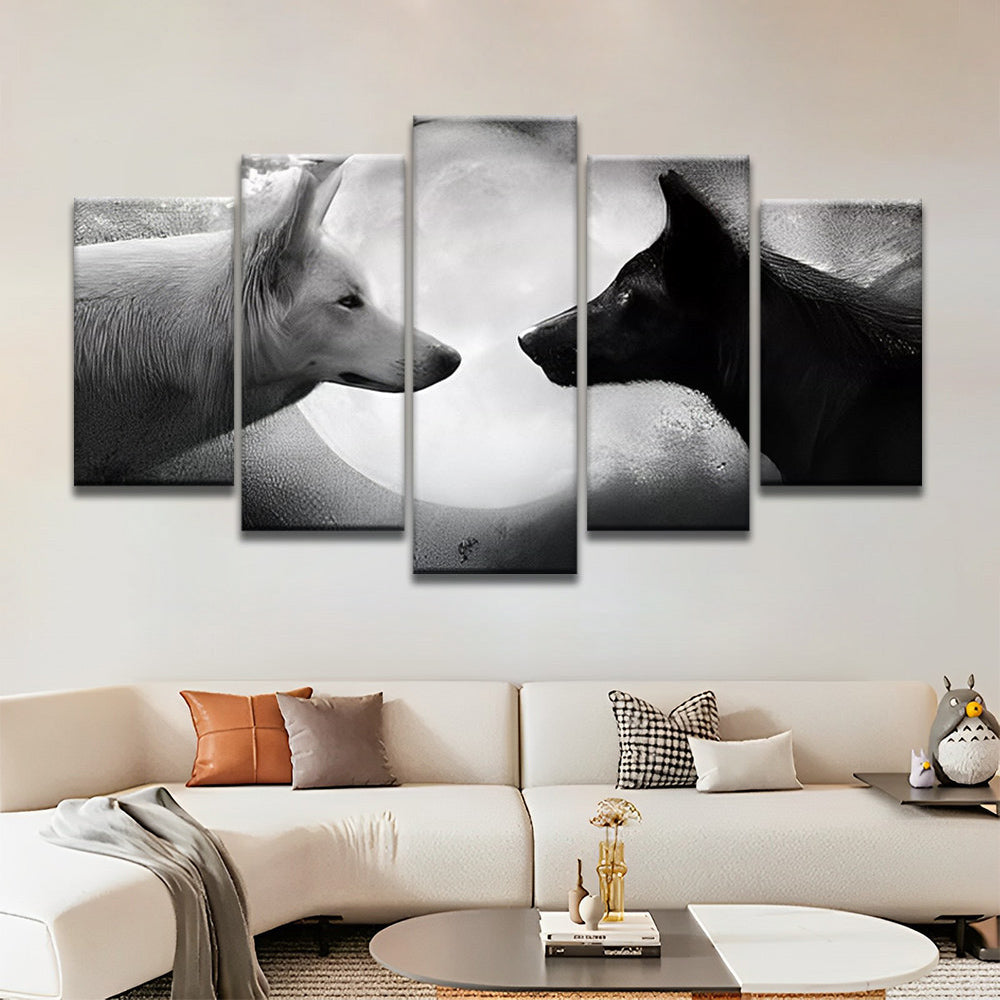Loup Blanc et Loup Noir avec la Lune 5 Partie Peinture par Numéros