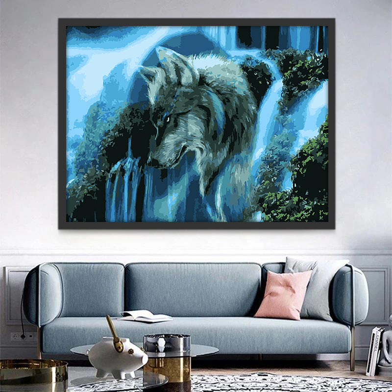 Loup Cool et Chute de l'Eau Peinture par Numéros