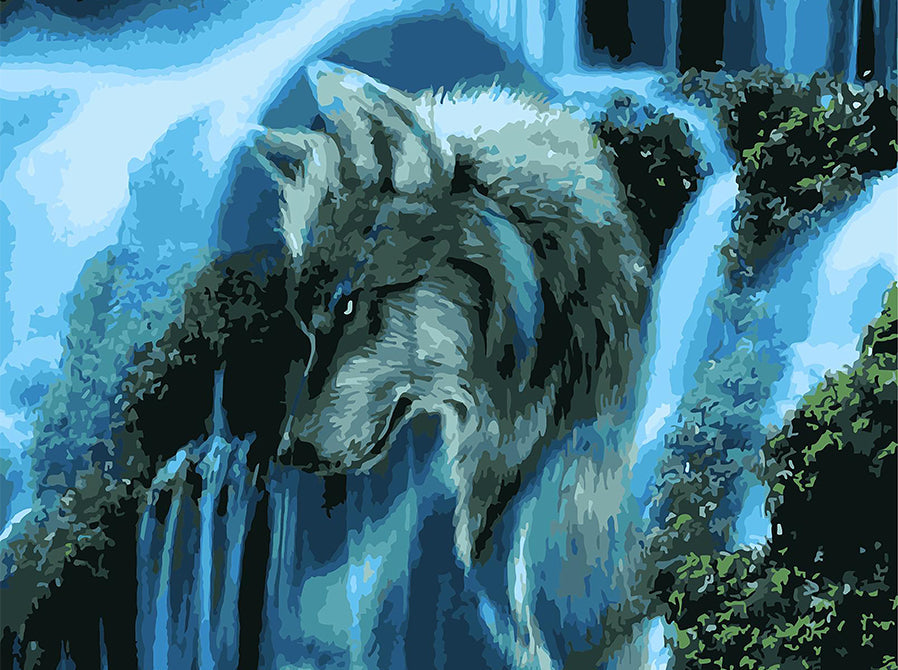 Loup Cool et Chute de l'Eau Peinture par Numéros