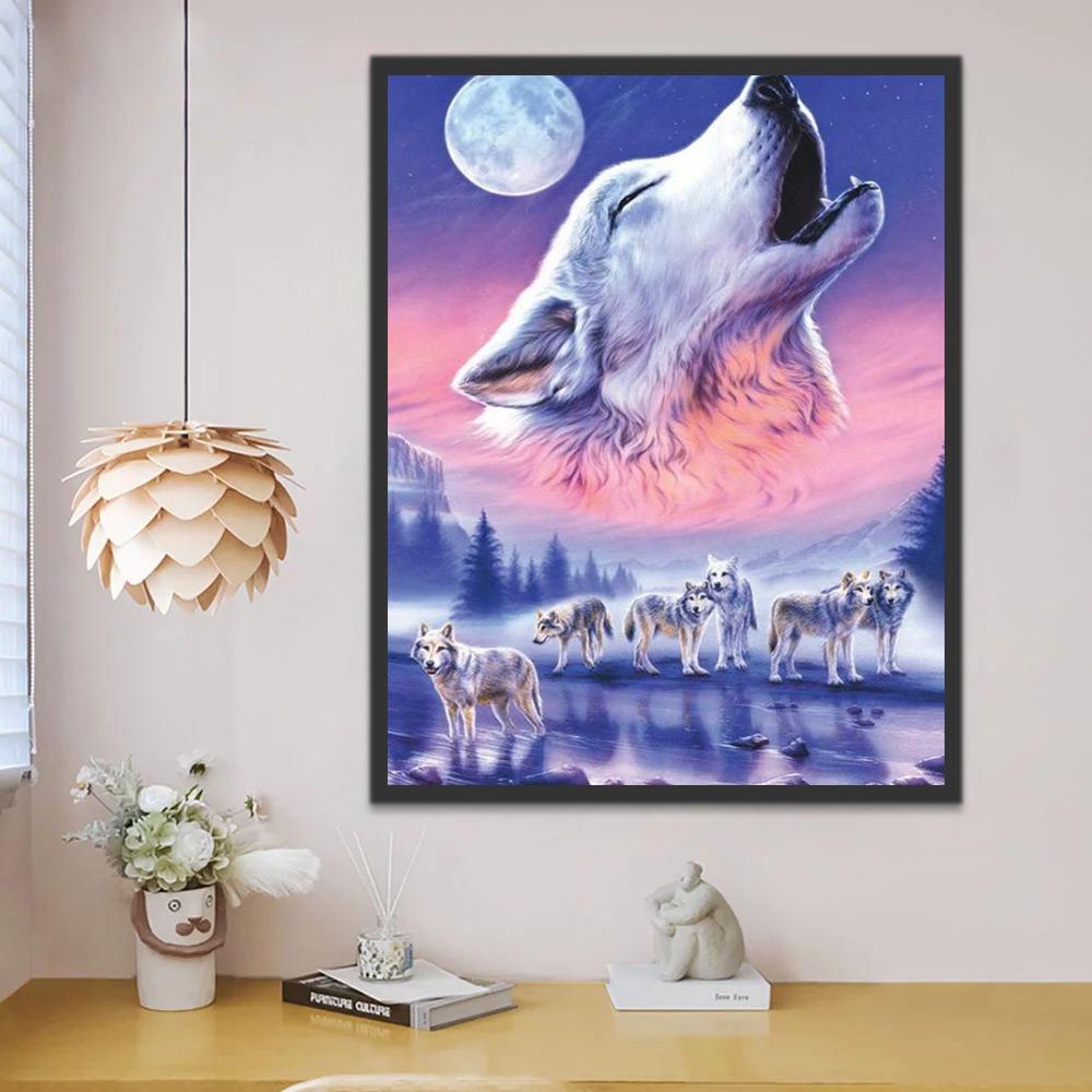 Loup Cool Hurlant et Lune Claire Peinture par Numéros