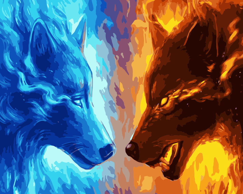 Loup de Glace et Loup de Feu Peinture par Numéros