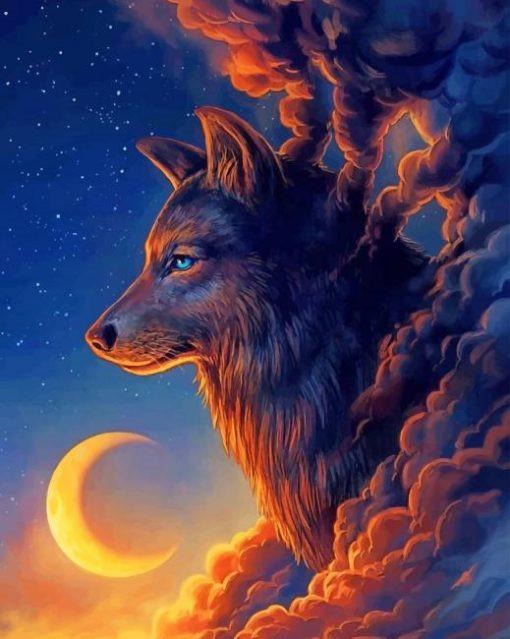 Loup de Nuage et Lune Peinture par Numéros