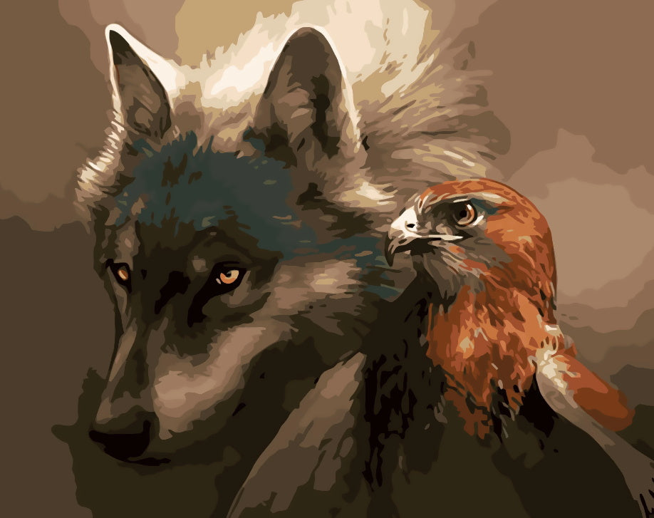 Loup et Aigle Roux Peinture par Numéros