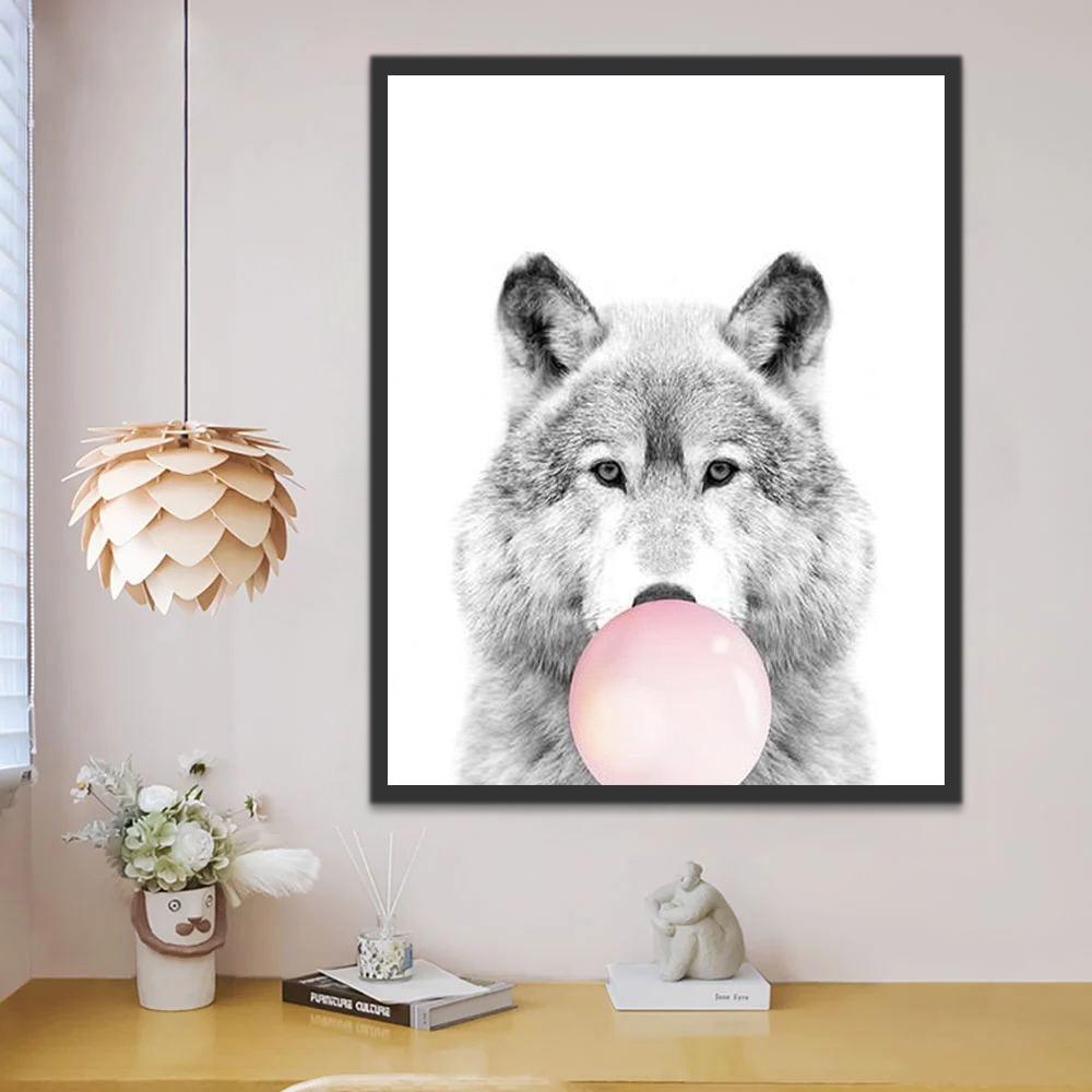 Loup et Bulle Rose Peinture par Numéros