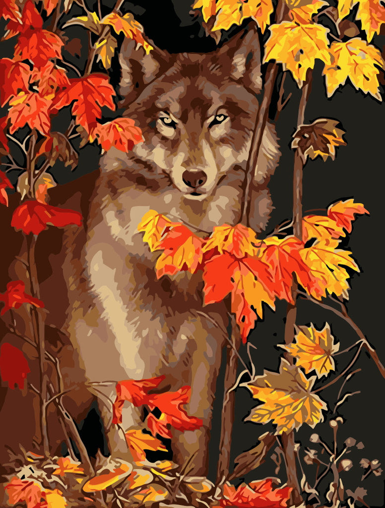 Loup et Feuilles d'Erables Peinture par Numéros