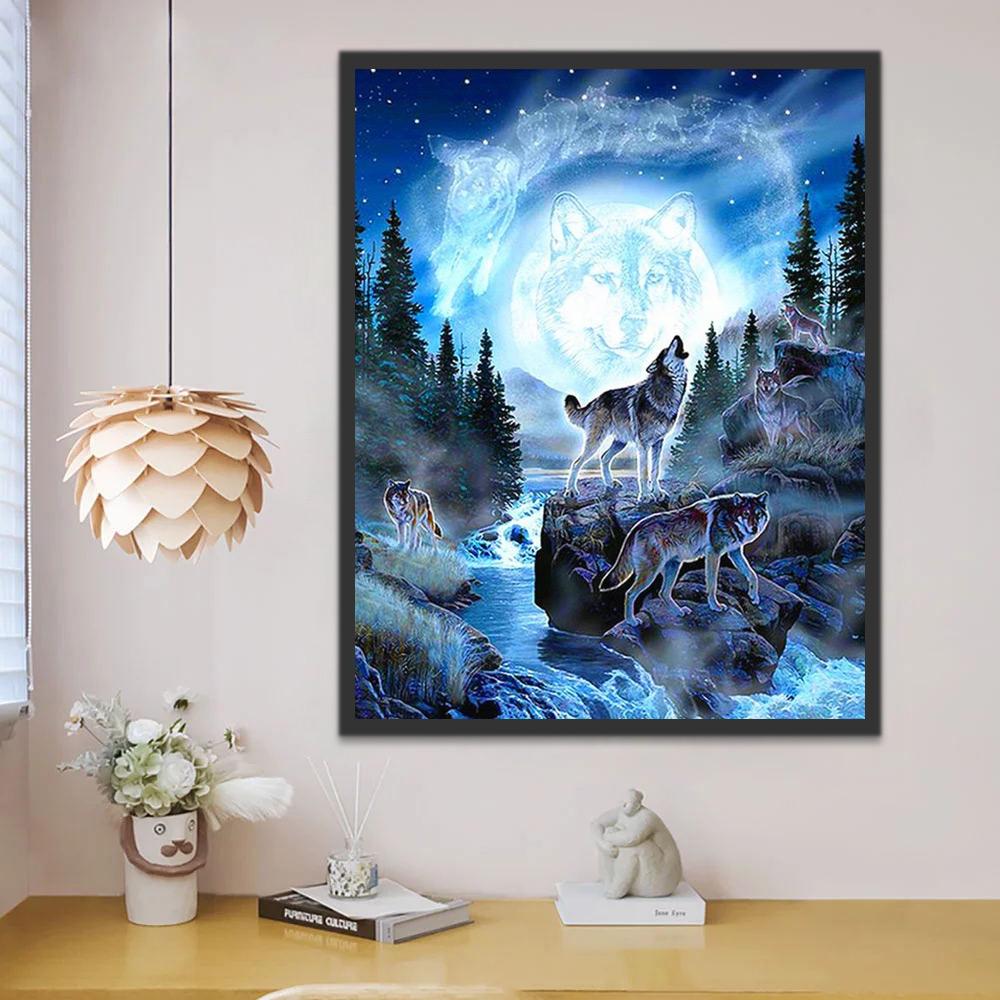 Loup et Lune de Loup Peinture par Numéros
