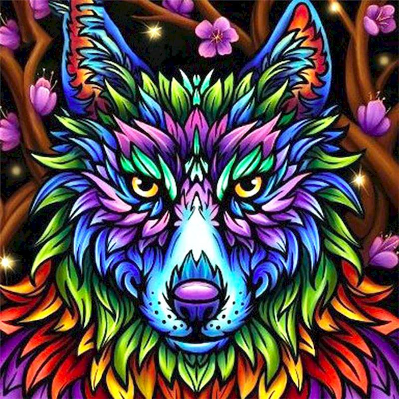 Loup Fleuri Peinture par Numéros