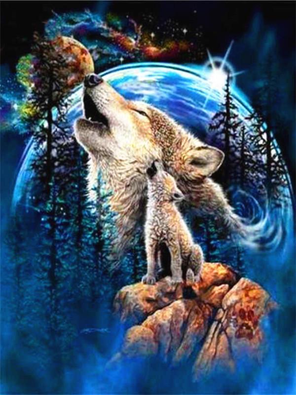 Loup Hurlant et Terre Peinture par Numéros