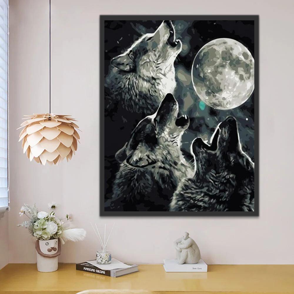 Loup Hurlant vers la Lune Peinture par Numéros