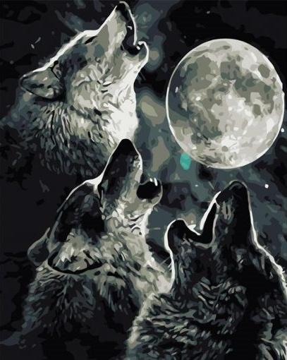 Loup Hurlant vers la Lune Peinture par Numéros