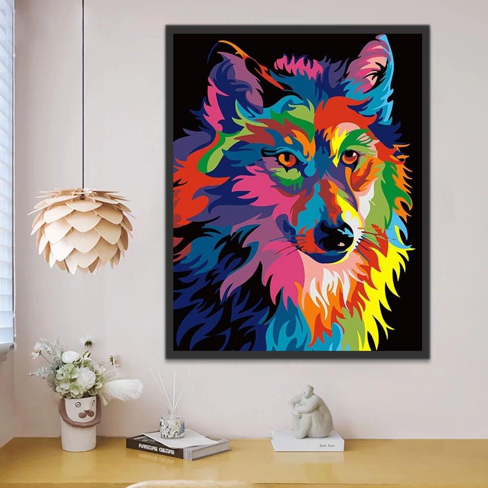 Loup Multicolore Peinture par Numéros