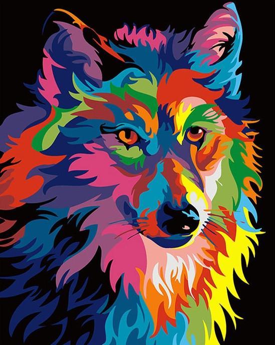 Loup Multicolore Peinture par Numéros