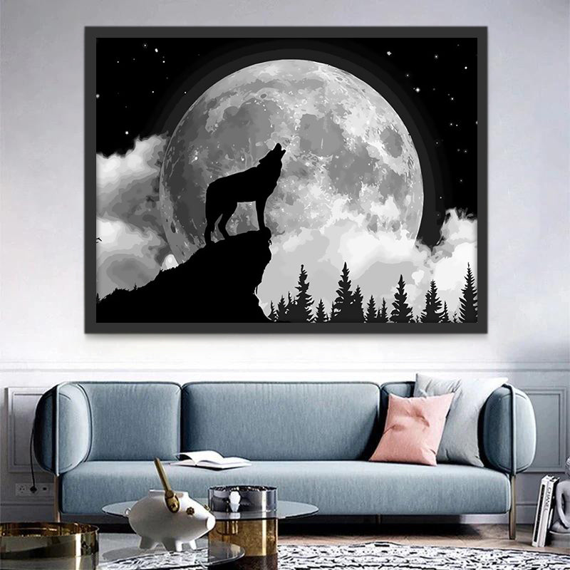 Loup Seul Hurlant Peinture par Numéros
