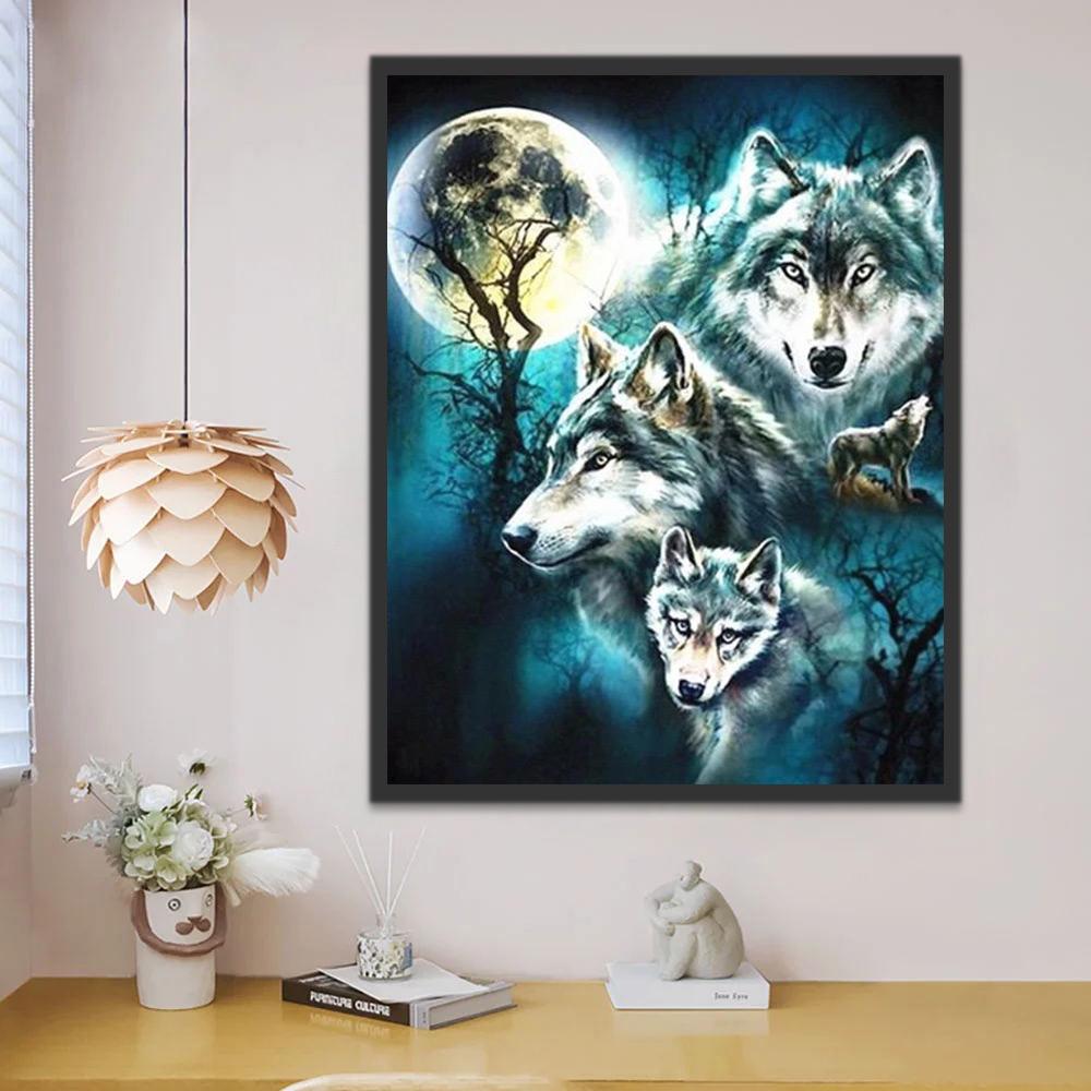 Loups dans la Nuit de Lune Peinture par Numéros