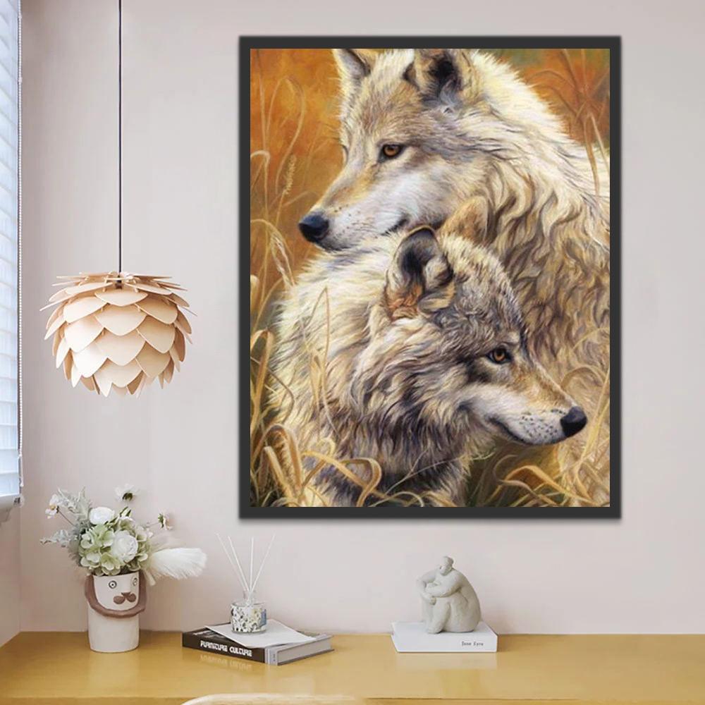 Loups et Herbes Jaunes Peinture par Numéros