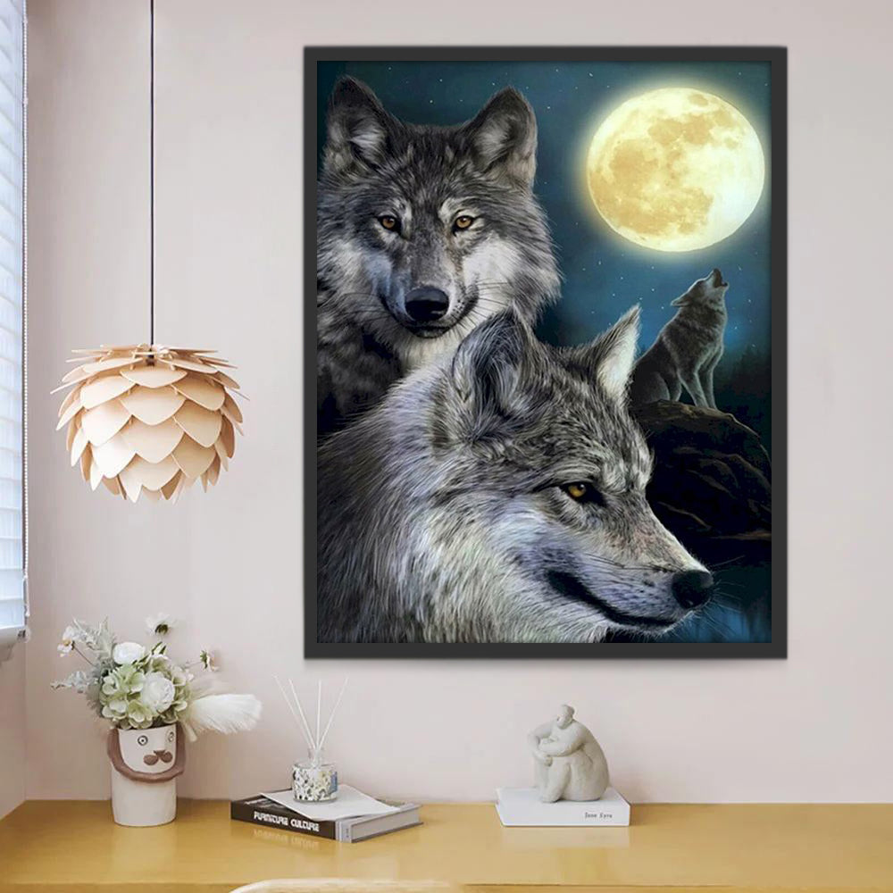 Loups Jolis et Lune Jaune Peinture par Numéros
