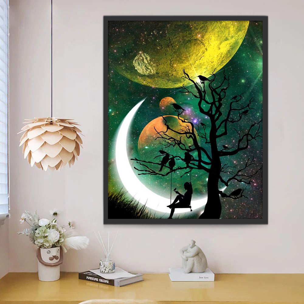 Lune Claire et Fille Peinture par Numéros