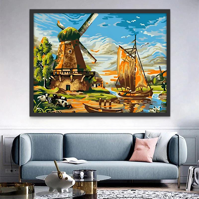 Maison de Moulin à Vent Peinture par Numéros