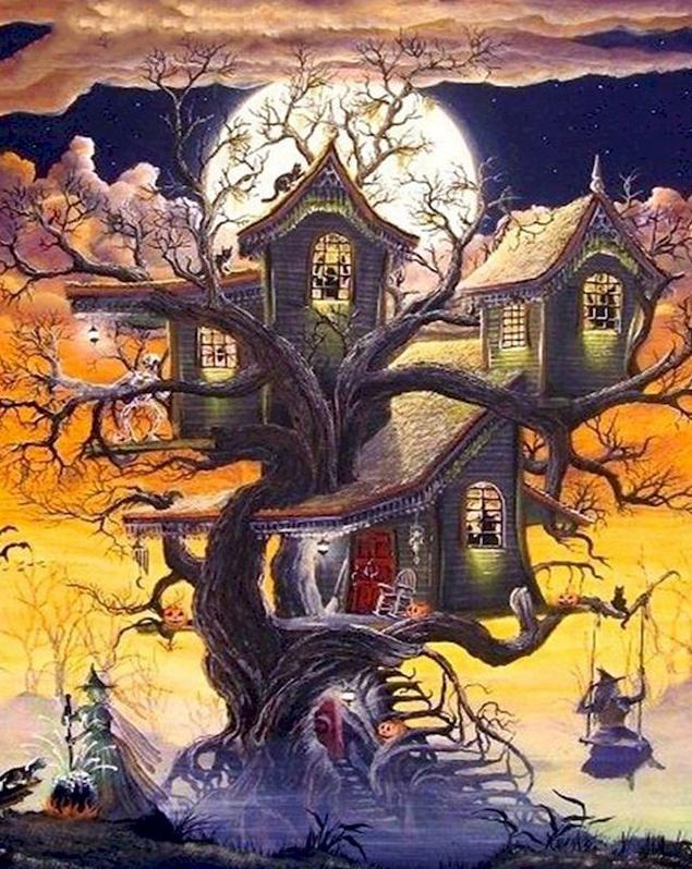 Maison hantée dans les arbres Peinture par Numéros a