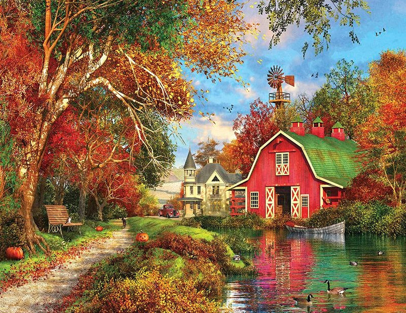 Maison Rouge avec Toit Vert Peinture par Numéros