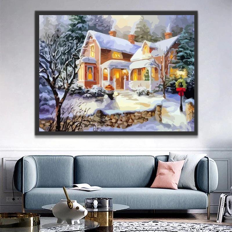 Maison Rouge Noël Peinture par Numéros