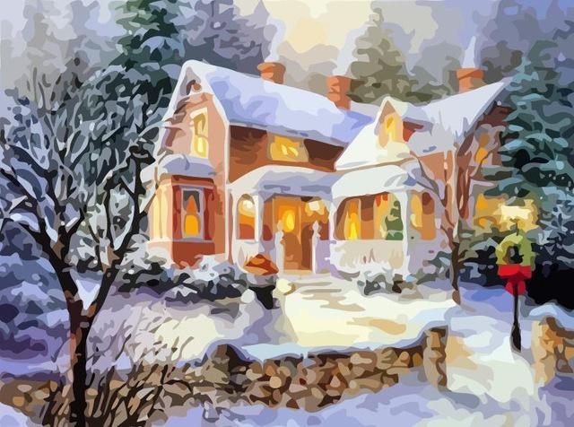 Maison Rouge Noël Peinture par Numéros