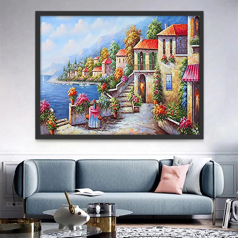 Maisons Florales en Bord de Plage Peinture par Numéros