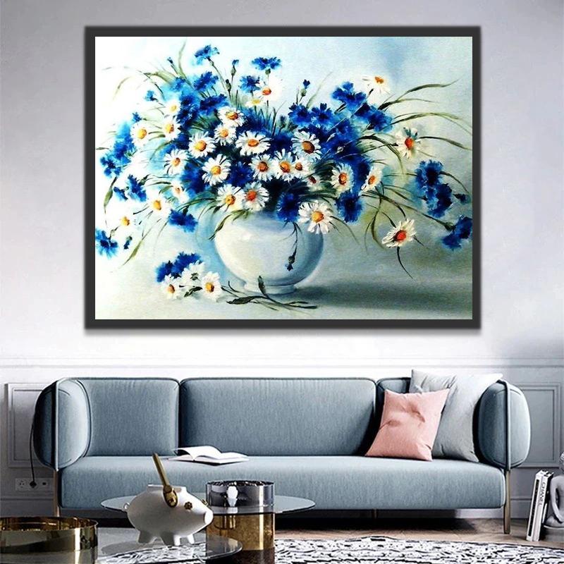 Marguerites Bleues et Blanches Peinture par Numéros