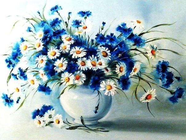 Marguerites Bleues et Blanches Peinture par Numéros