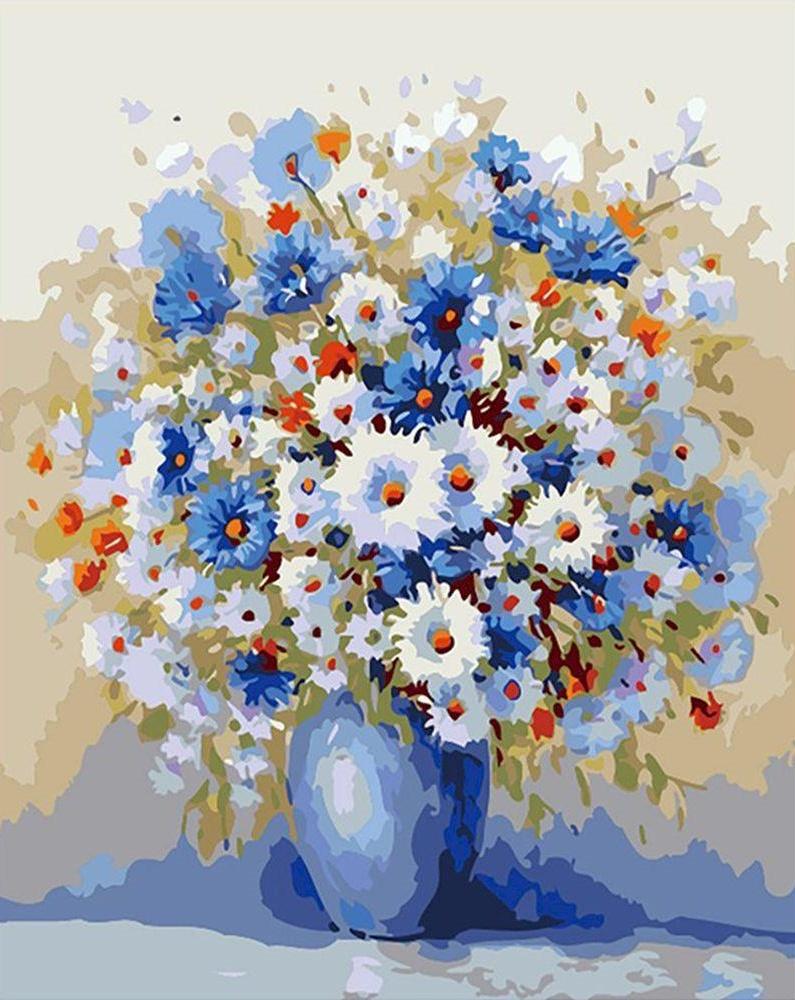 Marguerites Bleues et Blanches Peinture par Numéros