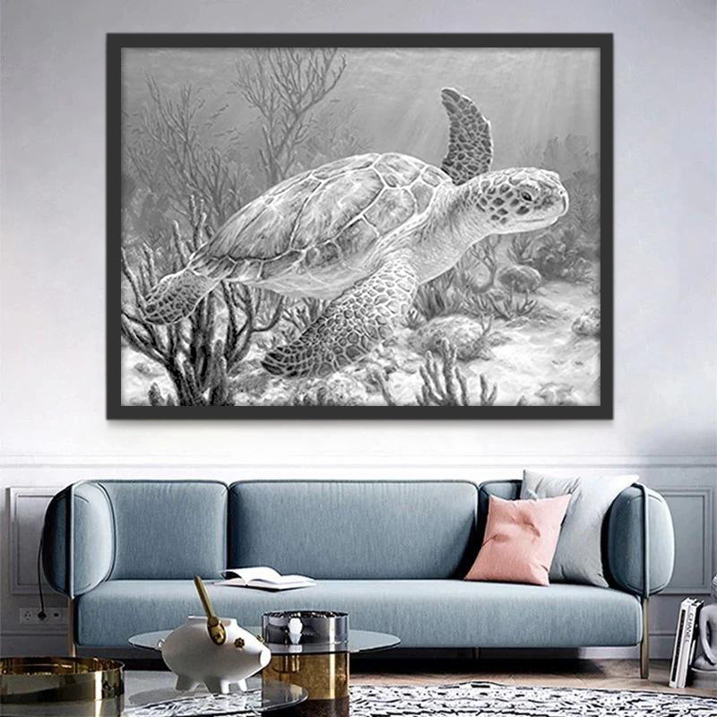 Maritime Tortue Blanche et Noire Peinture par Numéros