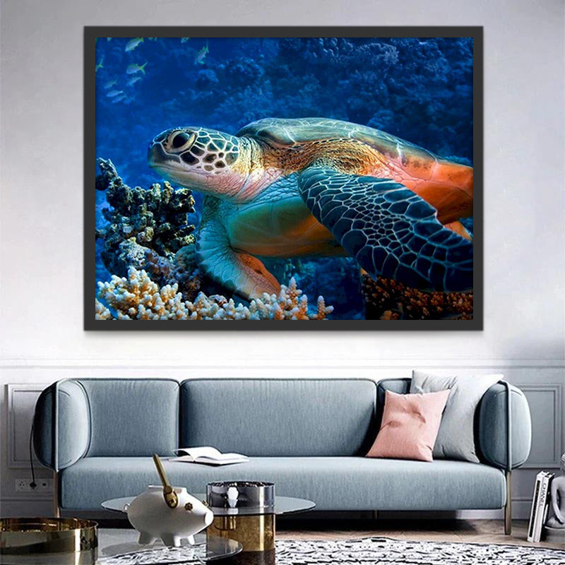 Maritime Tortue Nageant dans la Mer Peinture par Numéros