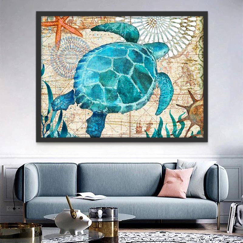 Maritime Tortue Verte Peinture par Numéros