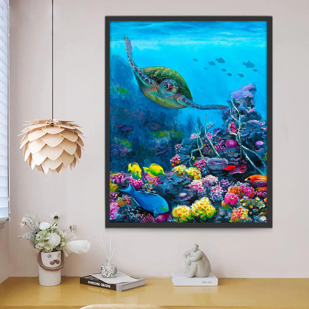 Maritime Tortue Verte Peinture par Numéros