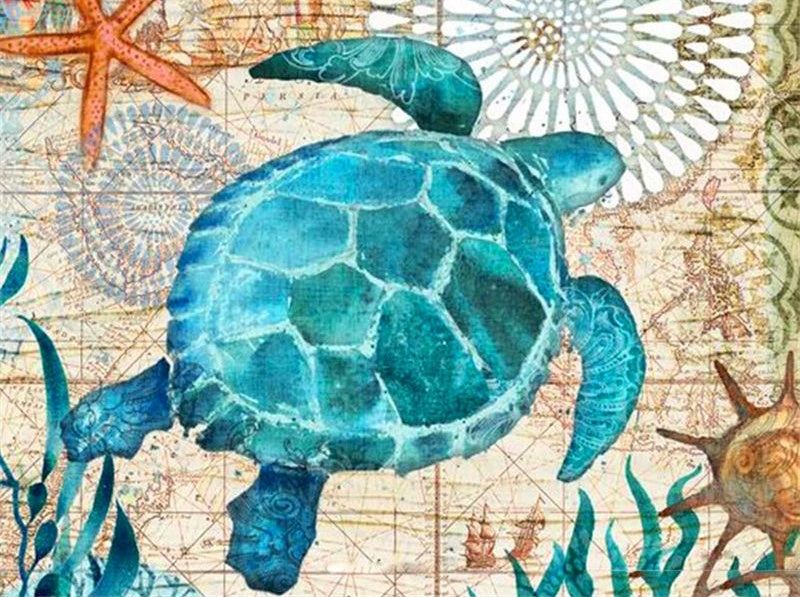 Maritime Tortue Verte Peinture par Numéros