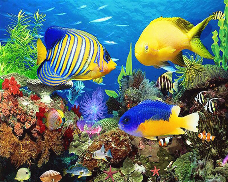 Maritimes Poissons dans la Mer Peinture par Numéros