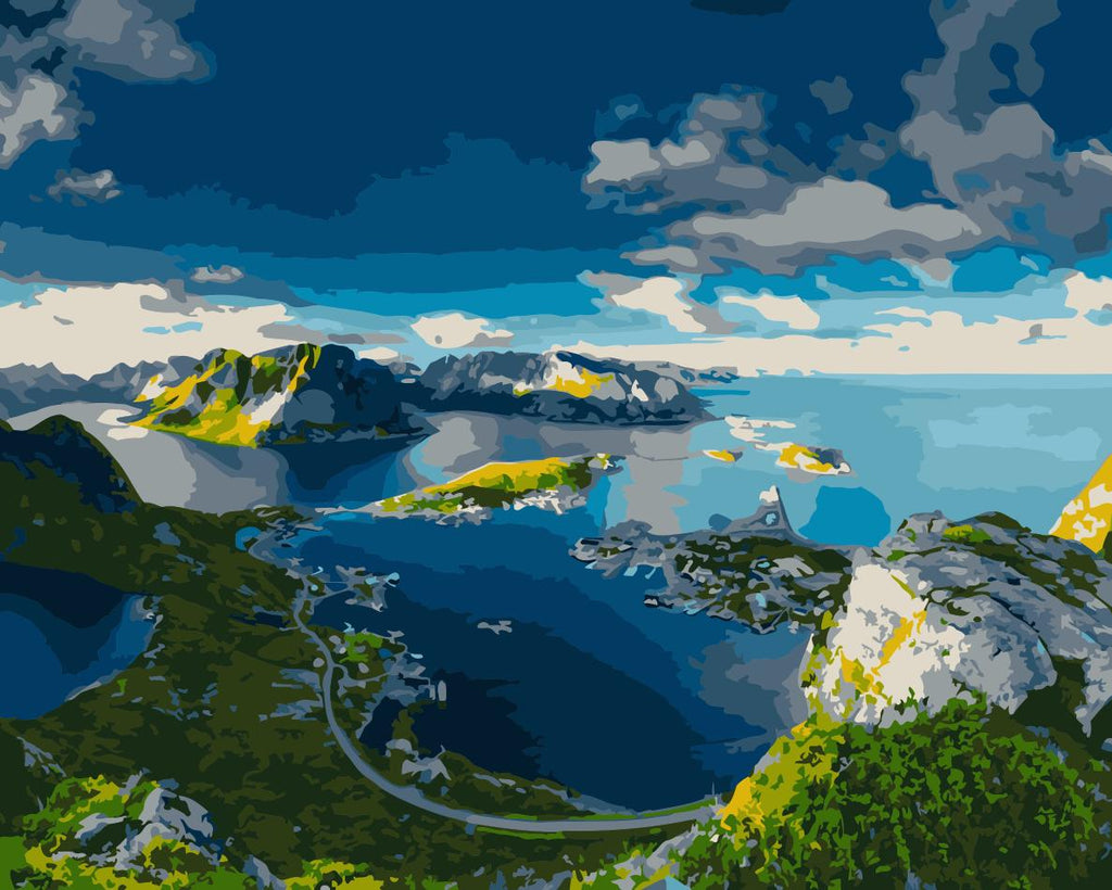 Mer et Ciel Bleu avec des Nuages Peinture par Numéros