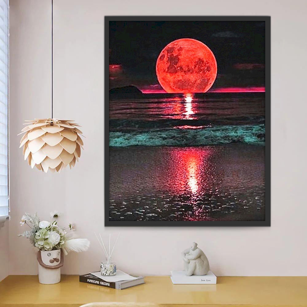 Mer et Lune Rouge Peinture par Numéros