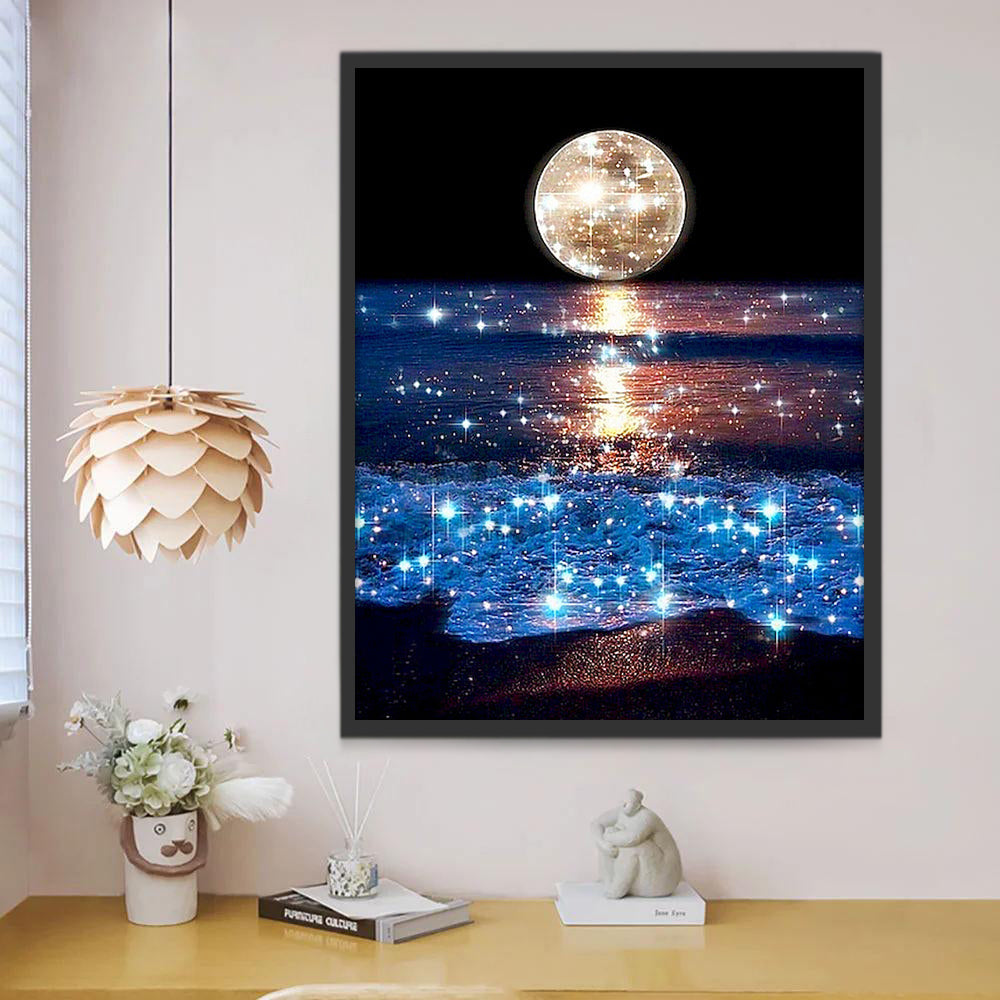 Mer la Nuit avec la Pleine Lune Peinture par Numéros