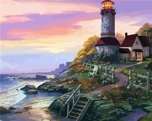 Mer Paysage Phare Peinture par Numéros