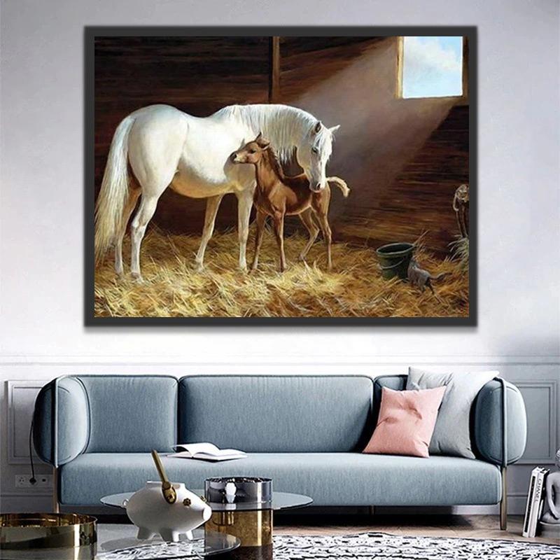 Mère Cheval et Bébé dans l'Ecurie Peinture par Numéros