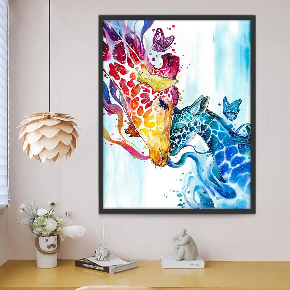 Mère Girafe et Bébé Girafe avec des Papillons Peinture par Numéros
