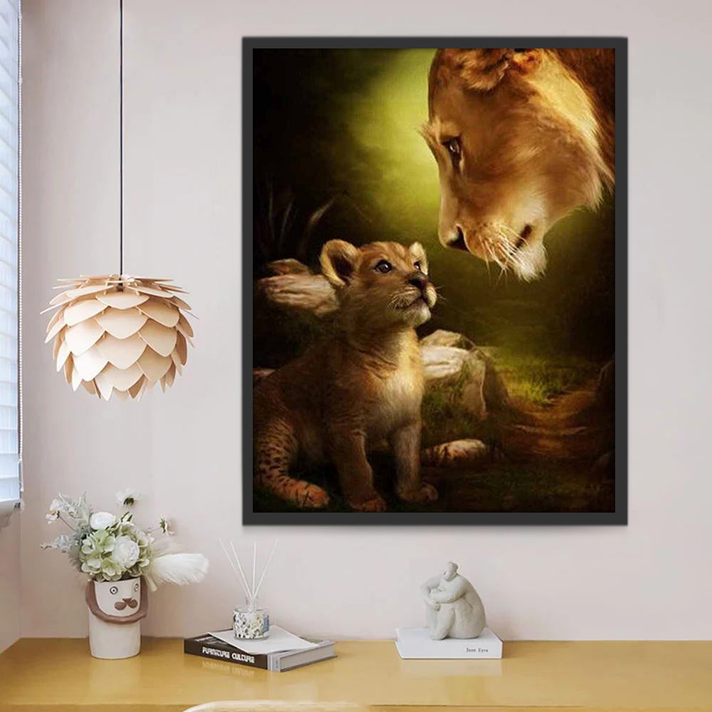 Mère Lion et Bébé Lion Peinture par Numéros