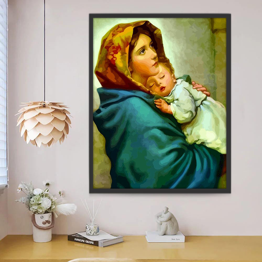 Mère Marie tenant son enfant Peinture par Numéros